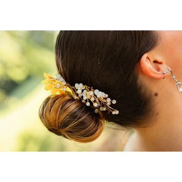 Sunflower Gold Metal Wire Hair Accessorie For Special Occasions - Picture 7 of 7